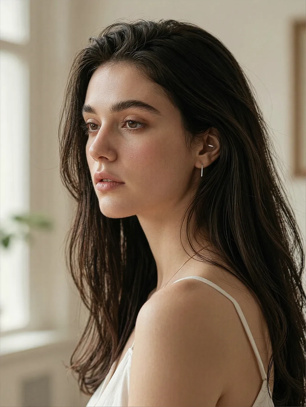 Fictional AI character featured on the second landing page, in daylight