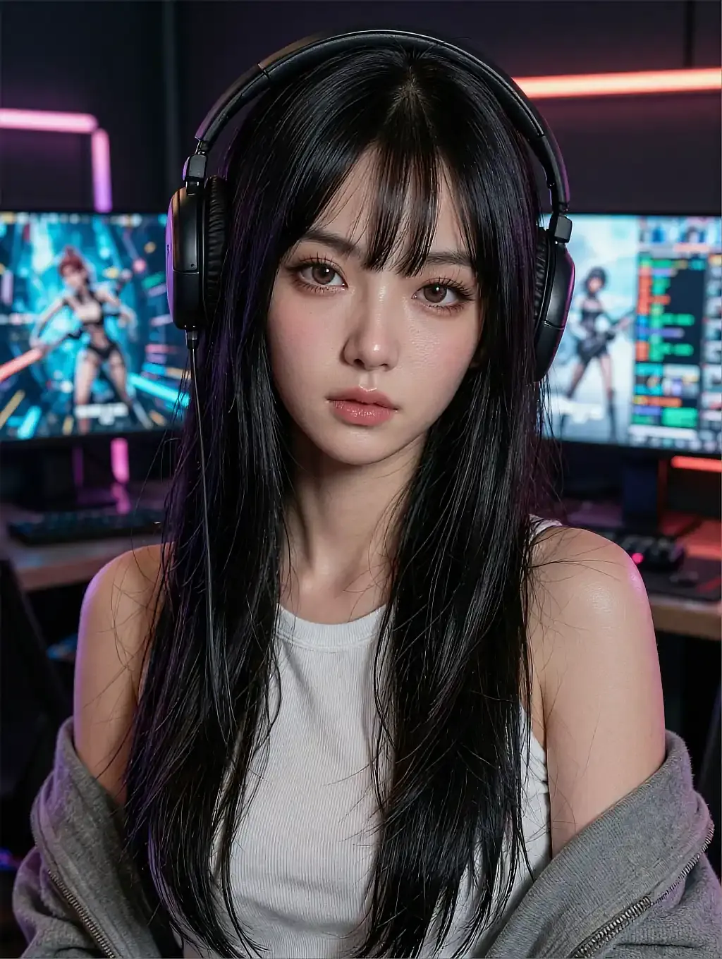 Fictional AI character featured on the fourth landing page, at night